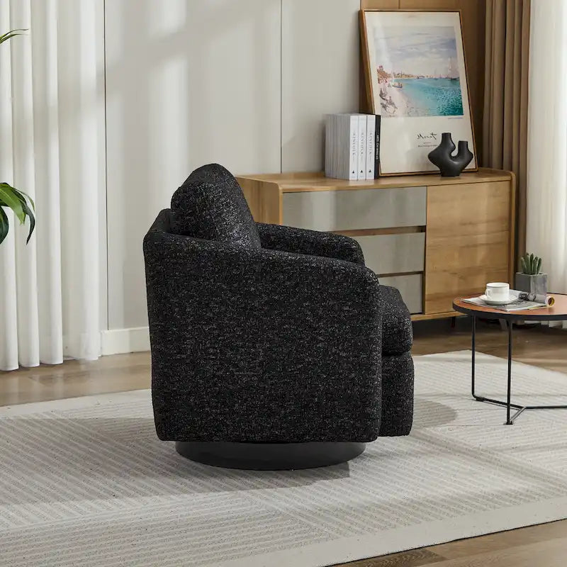 Poltrona girevole a sbalzo in bouclé giallo senape/grigio scuro/blu navy e pelle sintetica nera – Monoposto