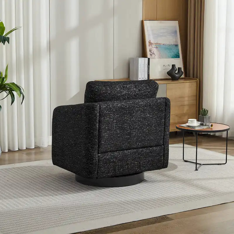 Poltrona girevole a sbalzo in bouclé giallo senape/grigio scuro/blu navy e pelle sintetica nera – Monoposto
