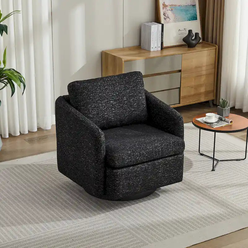 Poltrona girevole a sbalzo in bouclé giallo senape/grigio scuro/blu navy e pelle sintetica nera – Monoposto