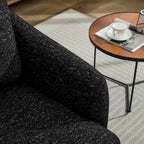 Poltrona girevole a sbalzo in bouclé giallo senape/grigio scuro/blu navy e pelle sintetica nera – Monoposto