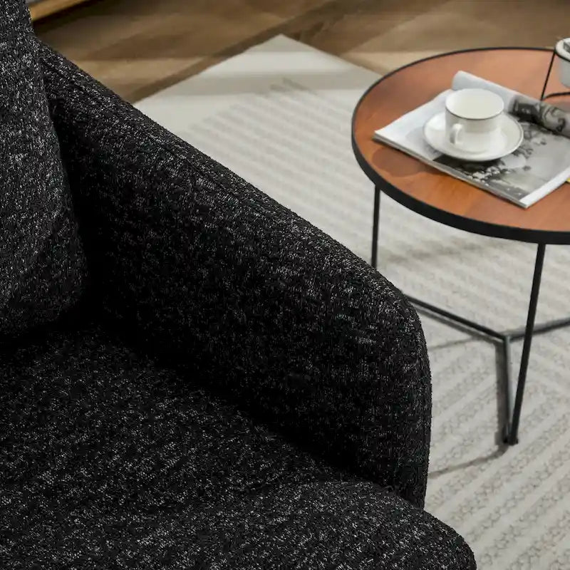 Poltrona girevole a sbalzo in bouclé giallo senape/grigio scuro/blu navy e pelle sintetica nera – Monoposto