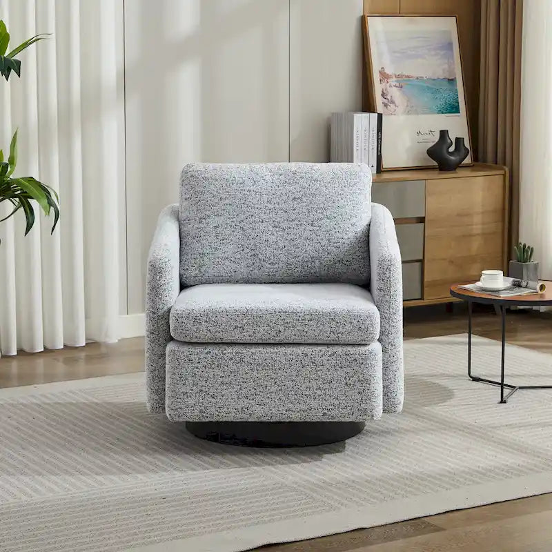 Poltrona girevole a sbalzo in bouclé giallo senape/grigio scuro/blu navy e pelle sintetica nera – Monoposto