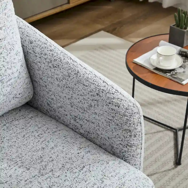 Poltrona girevole a sbalzo in bouclé giallo senape/grigio scuro/blu navy e pelle sintetica nera – Monoposto