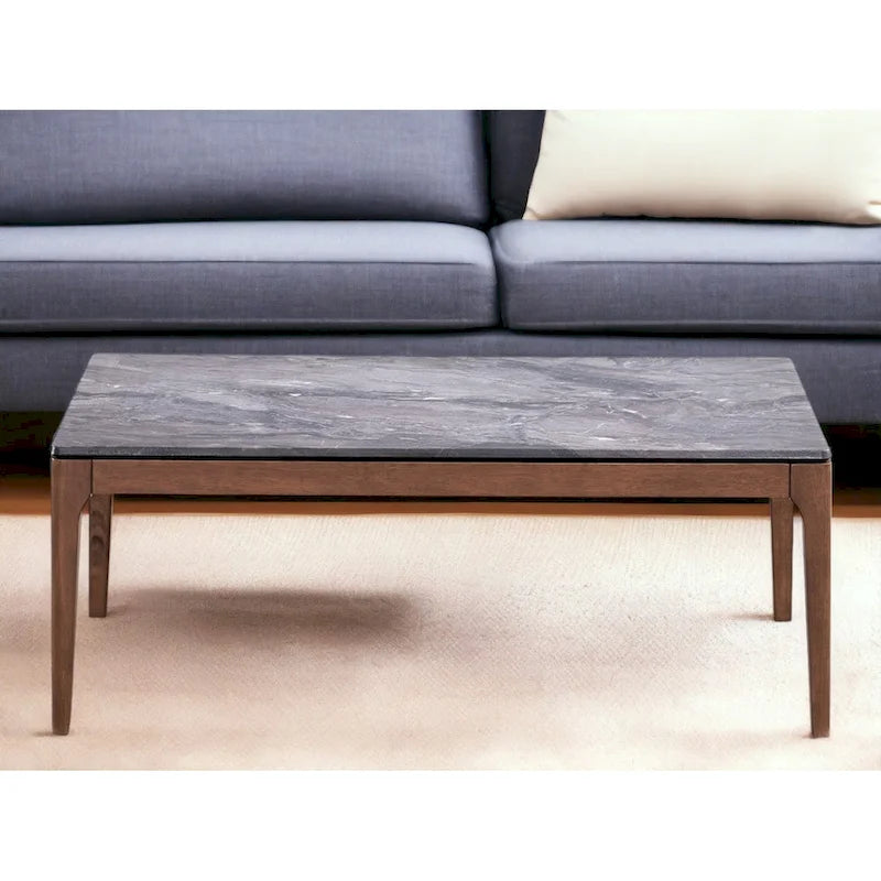 HomeRoots 47  Gray and Walnut Stone And Solid Wood Coffee Table - 47' X '18' X '28