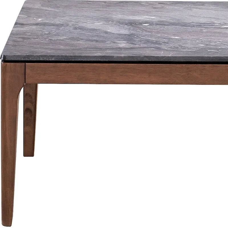 Tavolino da caffè rettangolare grigio e noce, piano in pietra e base in legno massello, per 1 persona
