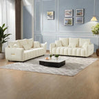 Divano Sezionale in Tessuto Teddy, 2 Pezzi 6 Posti (3+3), Beige / Nero / Verde, Fino a 6 Persone