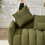 Divano Sezionale in Tessuto Teddy, 2 Pezzi 6 Posti (3+3), Beige / Nero / Verde, Fino a 6 Persone
