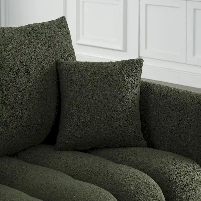 Divano Sezionale in Tessuto Teddy, 2 Pezzi 6 Posti (3+3), Beige / Nero / Verde, Fino a 6 Persone