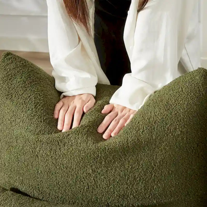 Divano Sezionale in Tessuto Teddy, 2 Pezzi 6 Posti (3+3), Beige / Nero / Verde, Fino a 6 Persone