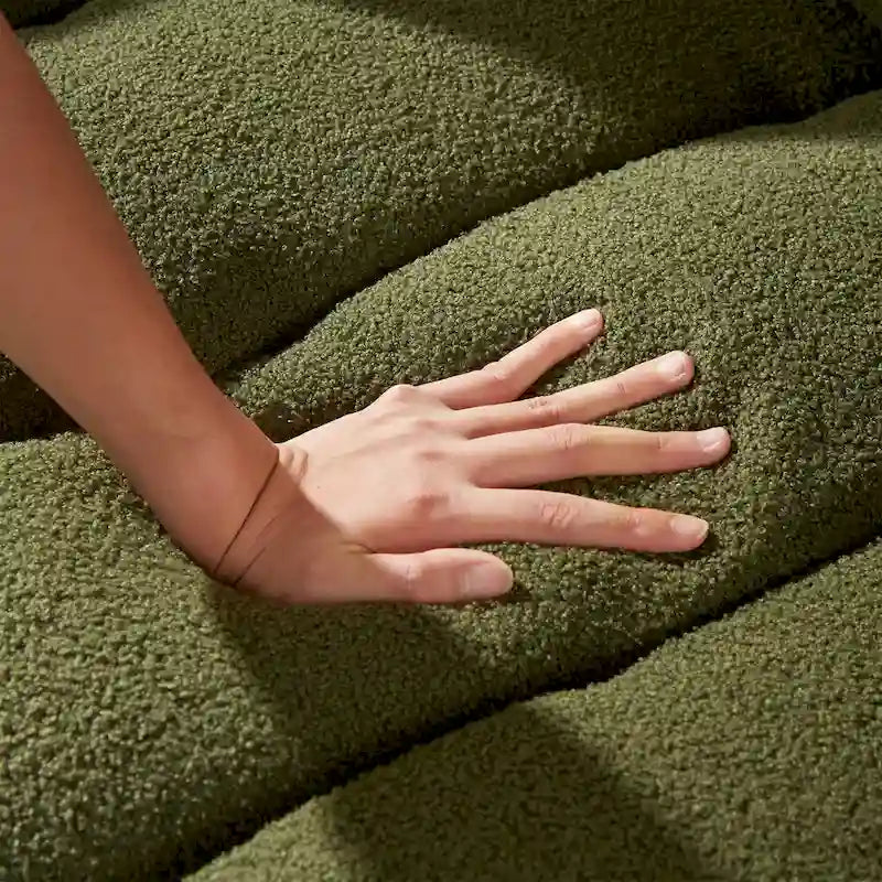Divano Sezionale in Tessuto Teddy, 2 Pezzi 6 Posti (3+3), Beige / Nero / Verde, Fino a 6 Persone
