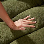 Divano Sezionale in Tessuto Teddy, 2 Pezzi 6 Posti (3+3), Beige / Nero / Verde, Fino a 6 Persone