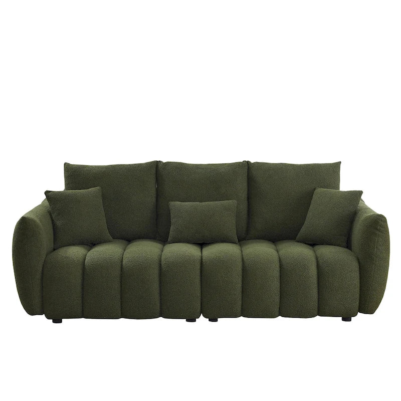Divano Sezionale in Tessuto Teddy, 2 Pezzi 6 Posti (3+3), Beige / Nero / Verde, Fino a 6 Persone