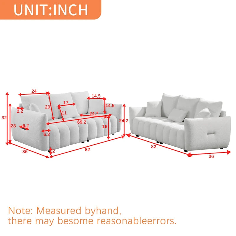 Divano Sezionale in Tessuto Teddy, 2 Pezzi 6 Posti (3+3), Beige / Nero / Verde, Fino a 6 Persone