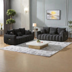 Divano Sezionale in Tessuto Teddy, 2 Pezzi 6 Posti (3+3), Beige / Nero / Verde, Fino a 6 Persone