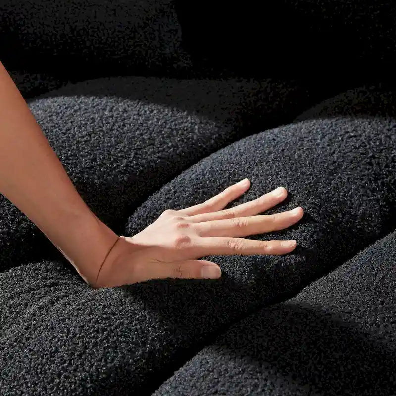 Divano Sezionale in Tessuto Teddy, 2 Pezzi 6 Posti (3+3), Beige / Nero / Verde, Fino a 6 Persone