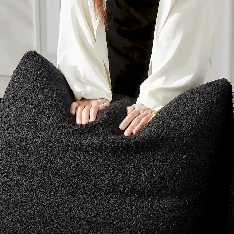 Divano Sezionale in Tessuto Teddy, 2 Pezzi 6 Posti (3+3), Beige / Nero / Verde, Fino a 6 Persone