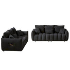 Divano Sezionale in Tessuto Teddy, 2 Pezzi 6 Posti (3+3), Beige / Nero / Verde, Fino a 6 Persone