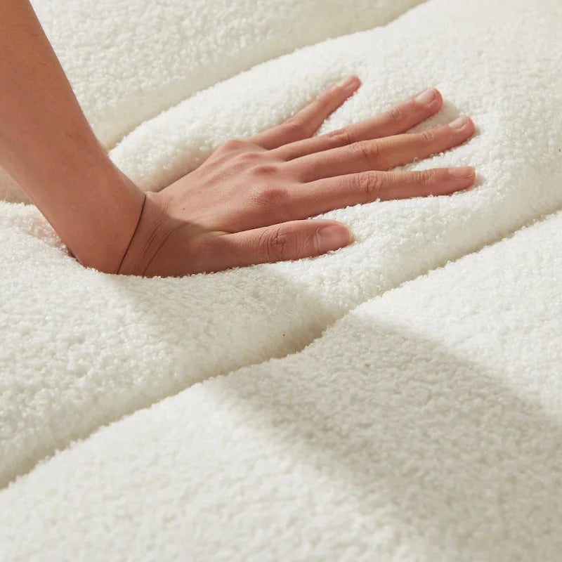 Divano Sezionale in Tessuto Teddy, 2 Pezzi 6 Posti (3+3), Beige / Nero / Verde, Fino a 6 Persone