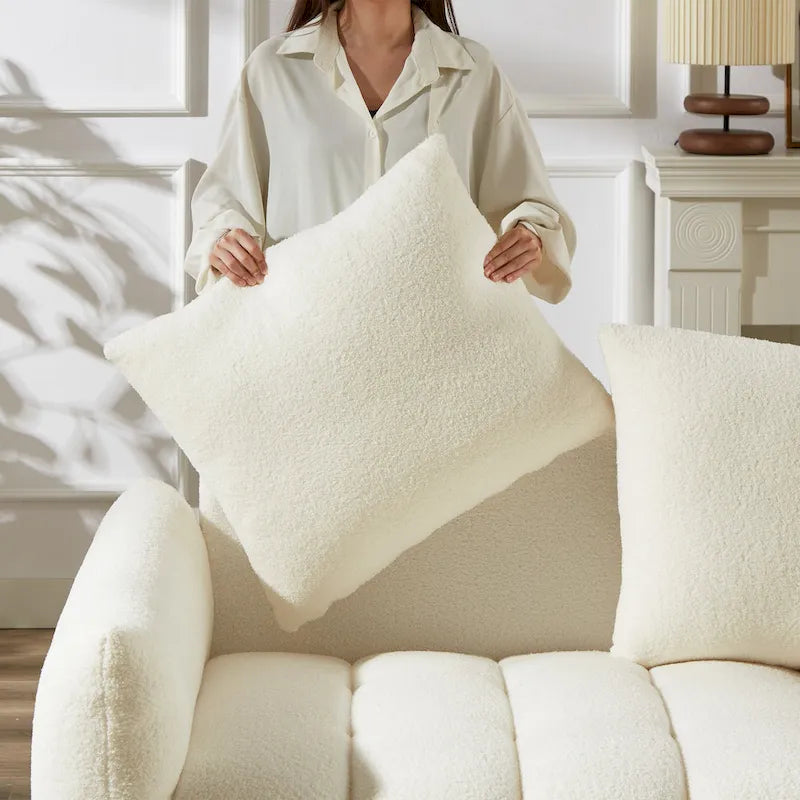 Divano Sezionale in Tessuto Teddy, 2 Pezzi 6 Posti (3+3), Beige / Nero / Verde, Fino a 6 Persone