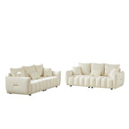 Divano Sezionale in Tessuto Teddy, 2 Pezzi 6 Posti (3+3), Beige / Nero / Verde, Fino a 6 Persone