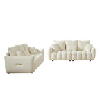 Divano Sezionale in Tessuto Teddy, 2 Pezzi 6 Posti (3+3), Beige / Nero / Verde, Fino a 6 Persone