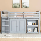 Letto a soppalco singolo grigio/bianco con scrivania, armadietti e cassetti, per 1 bambino