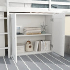 Letto a soppalco singolo grigio/bianco con scrivania, armadietti e cassetti, per 1 bambino