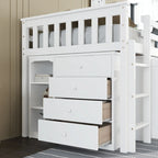 Letto a soppalco singolo grigio/bianco con scrivania, armadietti e cassetti, per 1 bambino