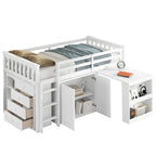 Letto a soppalco singolo grigio/bianco con scrivania, armadietti e cassetti, per 1 bambino