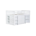Letto a soppalco singolo grigio/bianco con scrivania, armadietti e cassetti, per 1 bambino