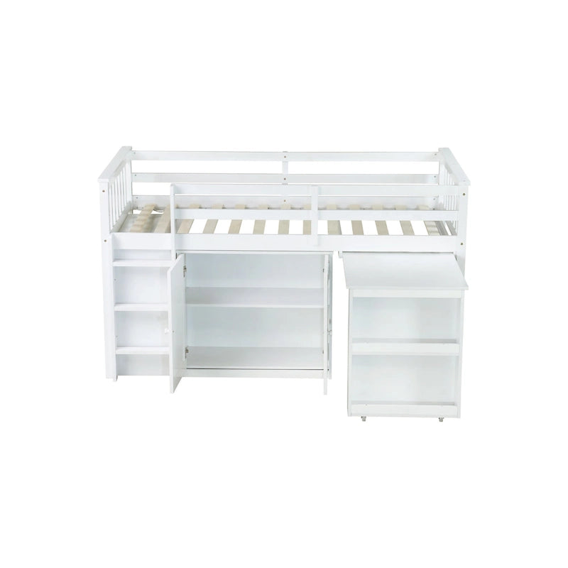 Letto a soppalco singolo grigio/bianco con scrivania, armadietti e cassetti, per 1 bambino