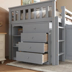 Letto a soppalco singolo grigio/bianco con scrivania, armadietti e cassetti, per 1 bambino