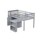 Letto a soppalco singolo grigio/bianco con scrivania, armadietti e cassetti, per 1 bambino