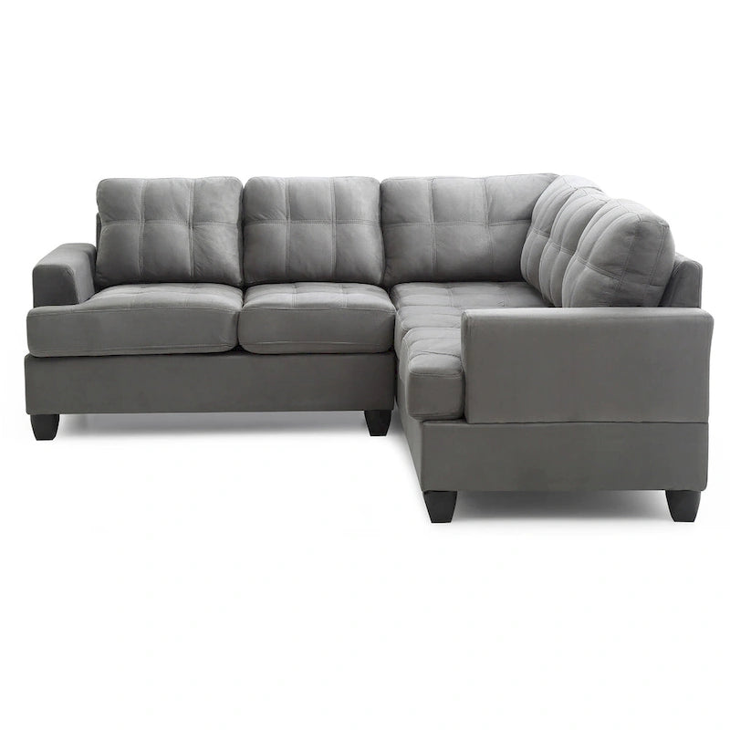 Tufted Microsuede L-Shape Sectional Sofa - 80  - Gray