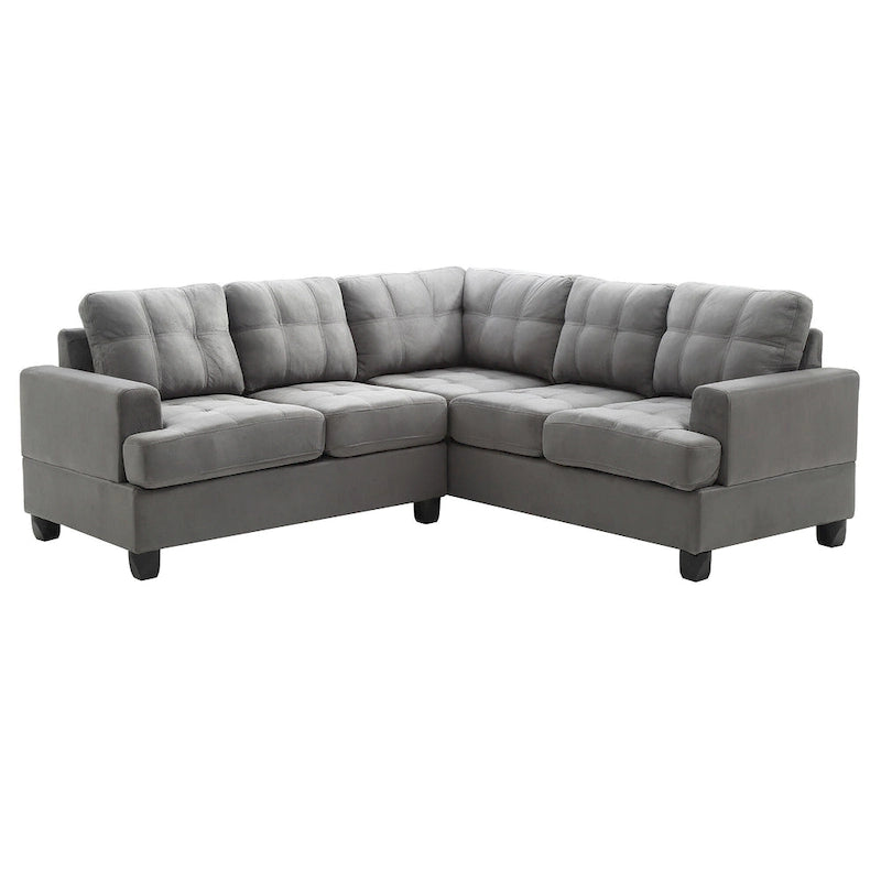 Divano componibile a L a 2 posti in microsuede trapuntato grigio