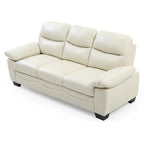 Divano a 3 posti beige in similpelle con braccioli svasati