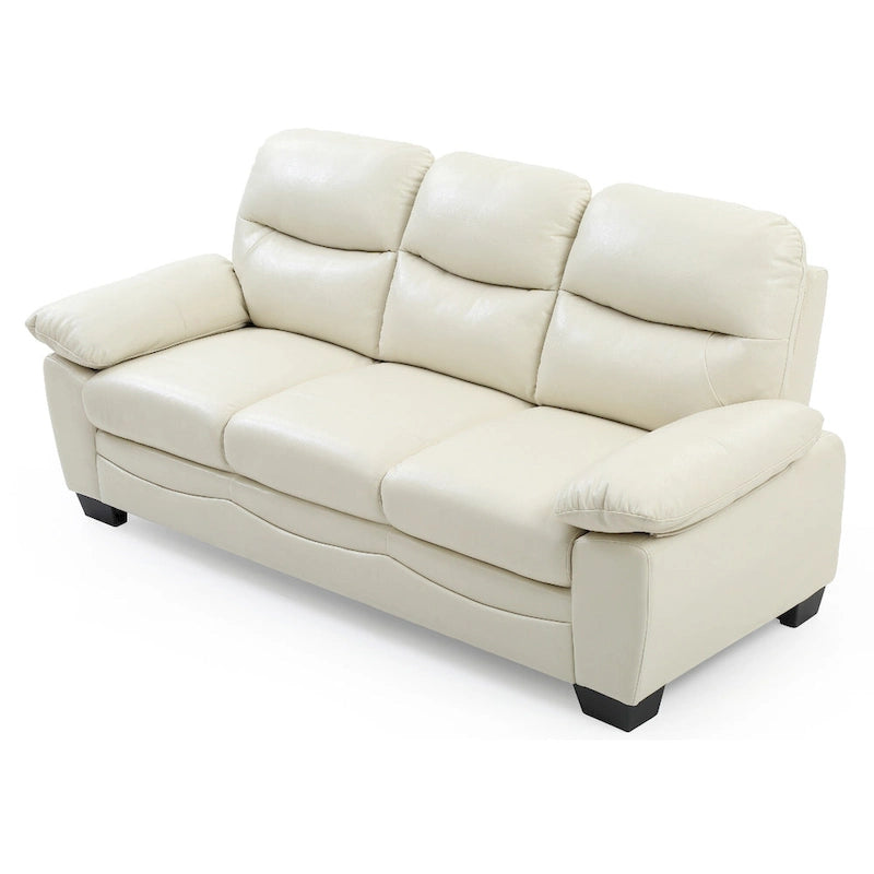 Divano a 3 posti beige in similpelle con braccioli svasati