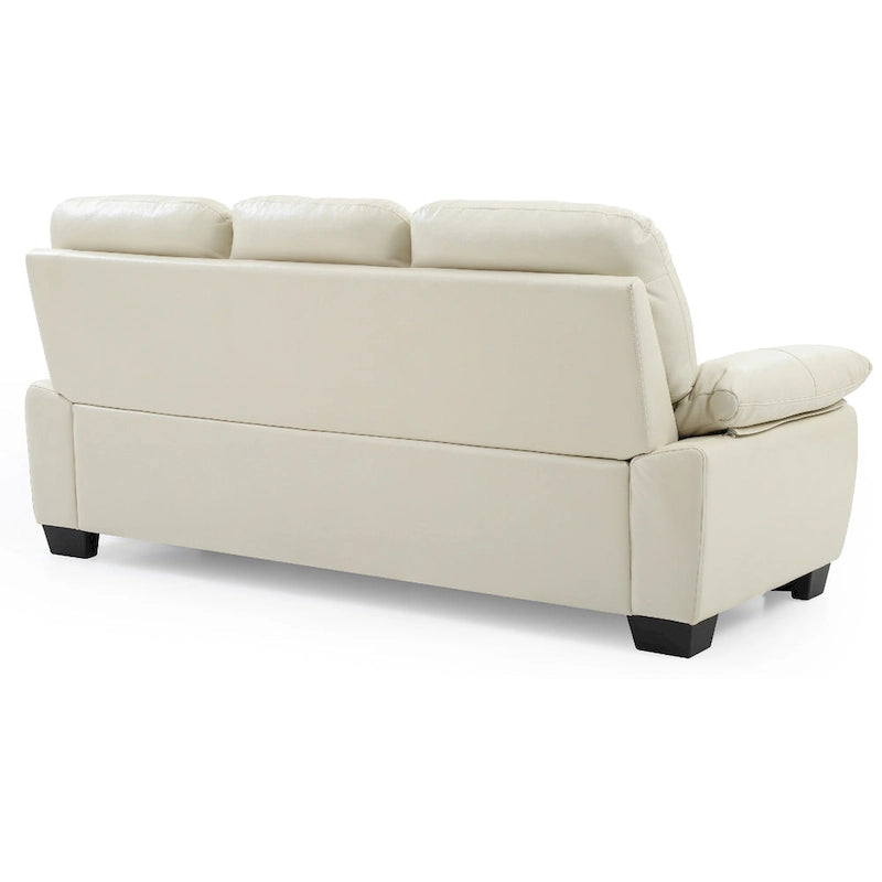 Divano a 3 posti beige in similpelle con braccioli svasati