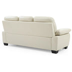 Divano a 3 posti beige in similpelle con braccioli svasati