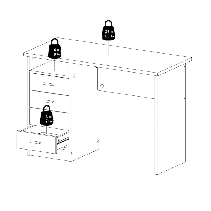 Scrivania per Ufficio a 4 Cassetti Tartufo / Cioccolato Fondente / Venatura Legno Chiaro, Singola