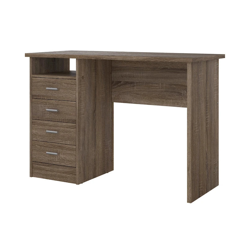 Scrivania per Ufficio a 4 Cassetti Tartufo / Cioccolato Fondente / Venatura Legno Chiaro, Singola