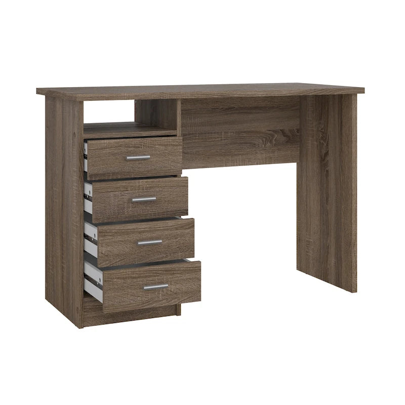 Scrivania per Ufficio a 4 Cassetti Tartufo / Cioccolato Fondente / Venatura Legno Chiaro, Singola