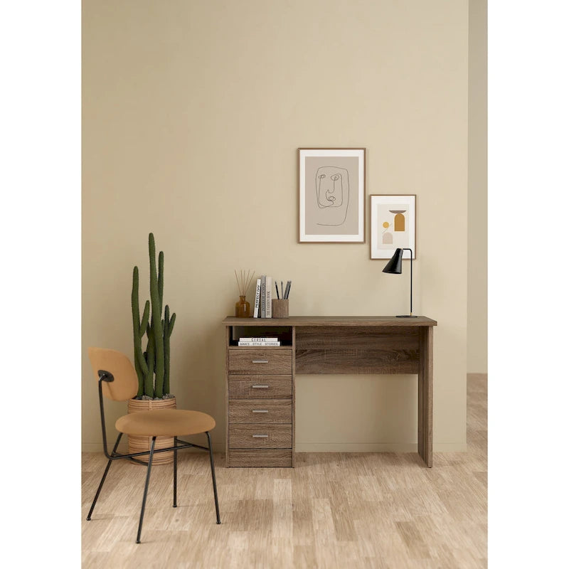 Scrivania per Ufficio a 4 Cassetti Tartufo / Cioccolato Fondente / Venatura Legno Chiaro, Singola