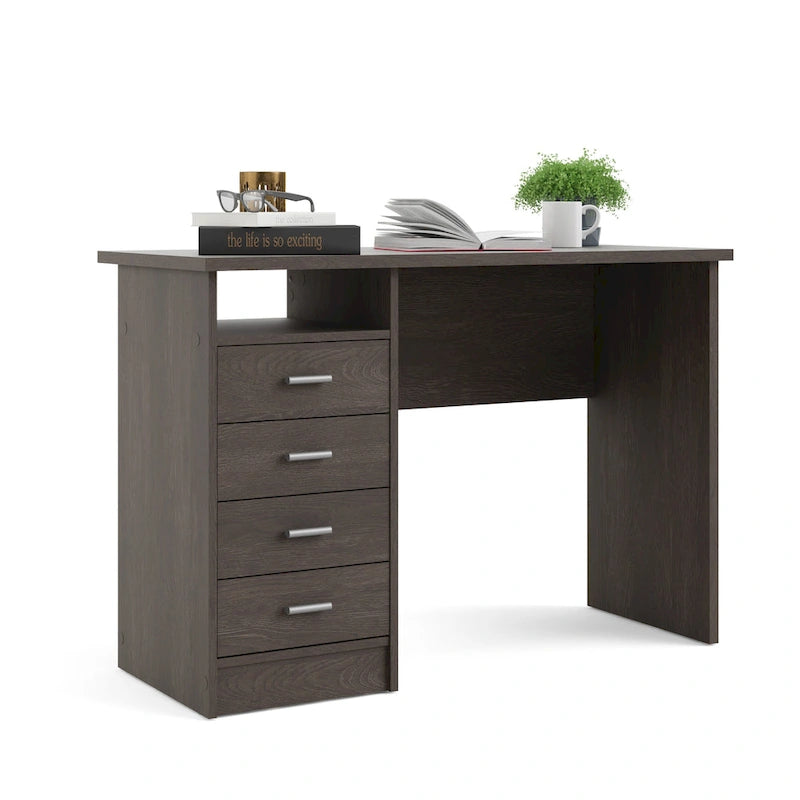 Scrivania per Ufficio a 4 Cassetti Tartufo / Cioccolato Fondente / Venatura Legno Chiaro, Singola