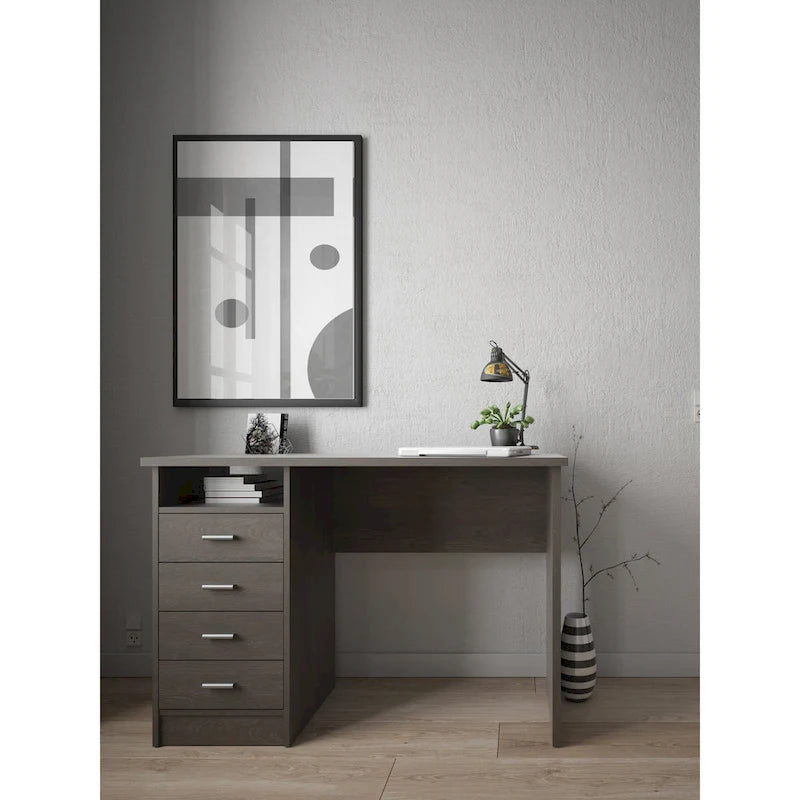 Scrivania per Ufficio a 4 Cassetti Tartufo / Cioccolato Fondente / Venatura Legno Chiaro, Singola