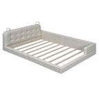 Letto matrimoniale/queen size con piattaforma bianca/nera con testiera trapuntata e 2 luci da lettura (per 2)