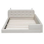 Letto matrimoniale/queen size con piattaforma bianca/nera con testiera trapuntata e 2 luci da lettura (per 2)