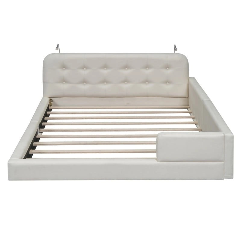 Letto matrimoniale/queen size con piattaforma bianca/nera con testiera trapuntata e 2 luci da lettura (per 2)