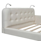 Letto matrimoniale/queen size con piattaforma bianca/nera con testiera trapuntata e 2 luci da lettura (per 2)