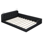 Letto matrimoniale/queen size con piattaforma bianca/nera con testiera trapuntata e 2 luci da lettura (per 2)